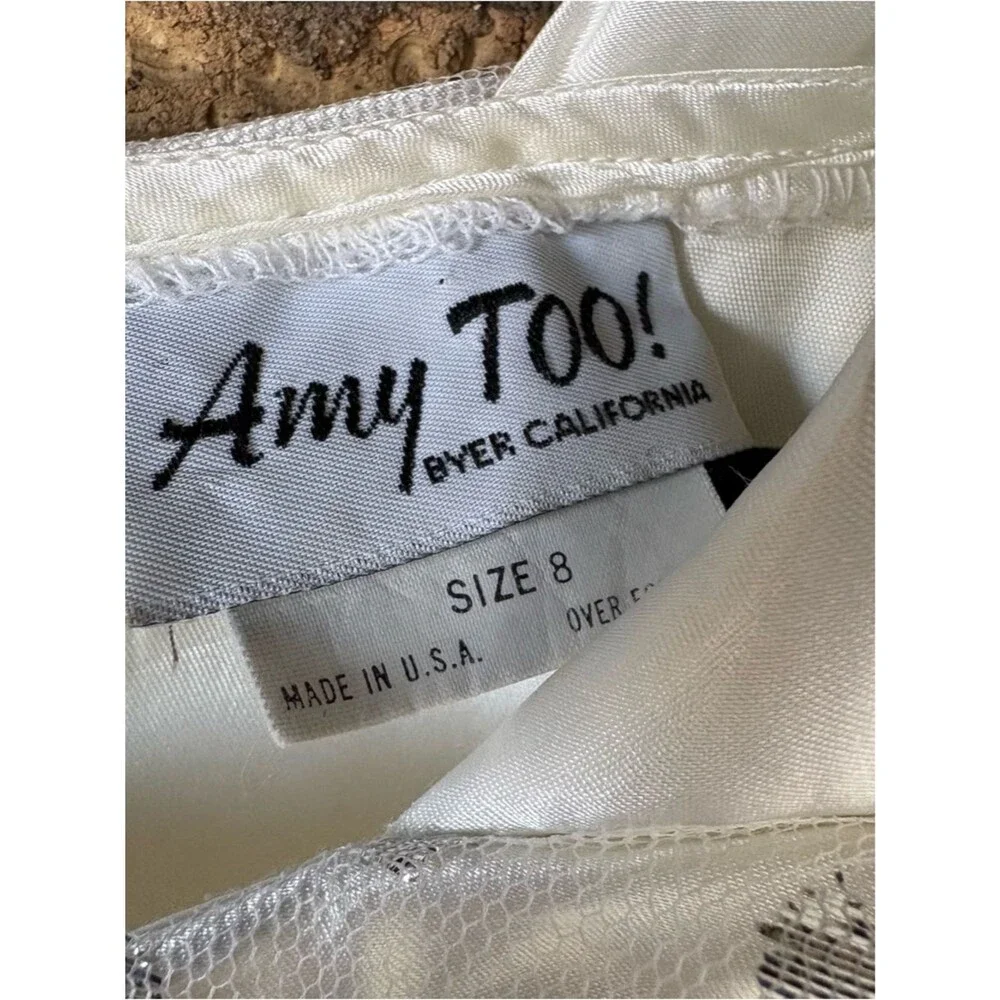 Vintage Amy Too! Byer California Girls' White Silver Satin Lace Dress Size 8